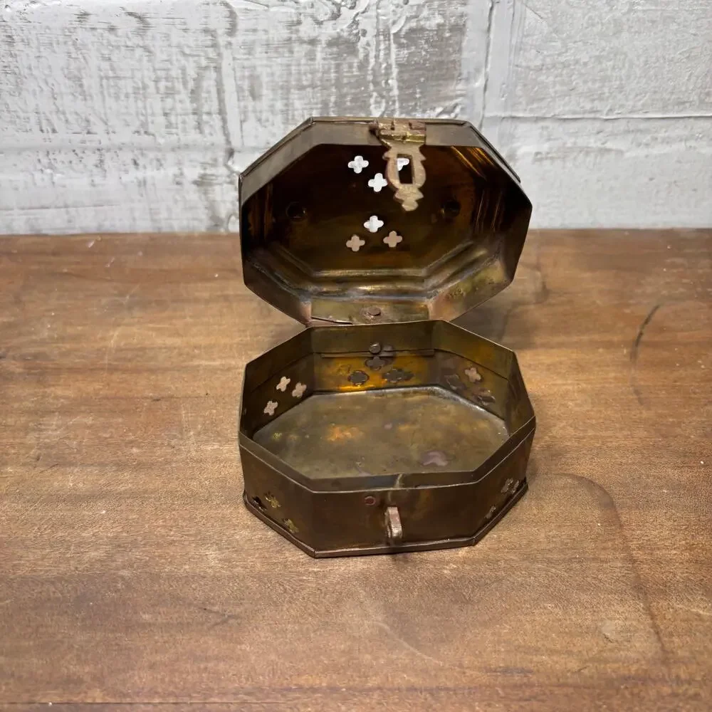 Vintage Brass Octagon Incense or Trinket Box